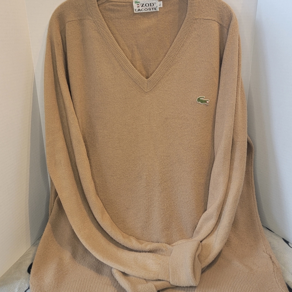 vintage  IZOD LACOSTE BROWN PULLOVER V-NECK CROCODILE SWEATER
